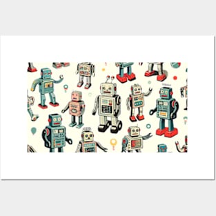 Retro Tin Toy Robots Pattern Posters and Art